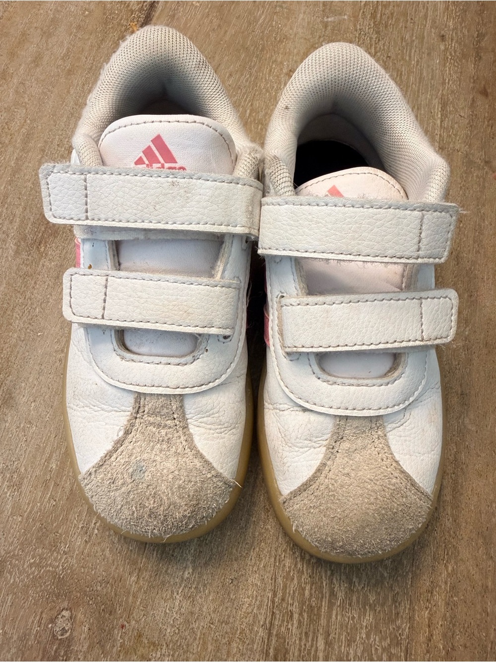 adidas Kids White and Pink Velcro Athletic Sneakers